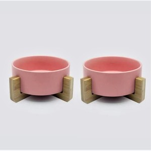 Venta al por mayor de comederos para gatos de doble cuenco de nuevo diseño de gran capacidad con forma redondeada y soporte de madera - Product Image 3