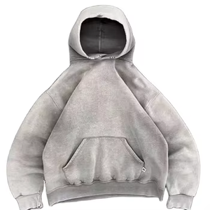 Sudadera con capucha de felpa francesa gris vintage personalizada para hombre 500 Gsm lona 100% algodón sudadera desgastada lavada con ácido de gran tamaño para invierno - Product Image 4