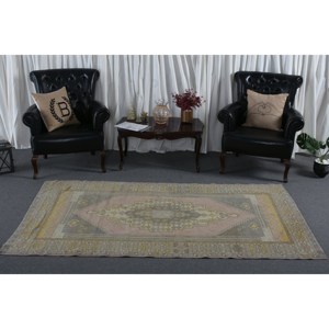 Alfombra de lana hecha a mano amarilla Beige clásica 4,2X7,8 pies diseño de retazos turcos pasillo Rectangular de látex para sala de estar dormitorio 4M - Product Image 1
