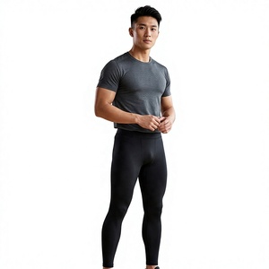 <b>Men's</b> Full Length <b>Compression</b> Leggings Solid Black Spandex Nylon Elastic Waist Workout Yoga <b>Tights</b> - Product Image 2
