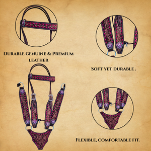 Headstall et cuirasse en cuir de la meilleure qualité avec des coutures de couleur rose - Product Image 4