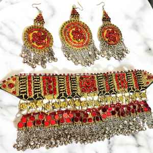 Women's Fashion Afghan Kuchi Vintage Stainless Steel Jewelry Sets Lightweight Breathable <b>Necklace</b> Earrings Set <b>Wedding</b> Party - Product Image 2