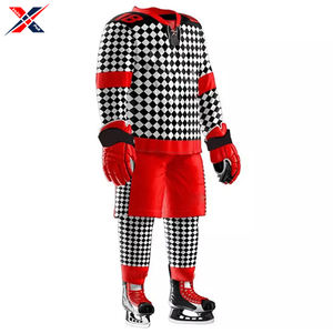 ชุดยูนิฟอร์มฮ็อกกี้น้ำแข็งสำหรับผู้ใหญ่ชุดเล่นกีฬาแขนยาวสีดำและสีแดง - Product Image 6