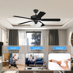 Ventilatore da Soffitto Classico Tradizionale in Metallo con 5 Pale, Kit Luce <span class=keywords><strong>LED</strong></span>, Catena di Trazione e Telecomando, 52 Pollici per Uso Domestico - Product Image 4