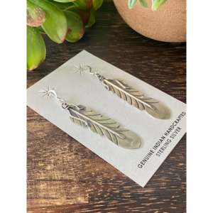 Sterling Silver Navajo Feather Dangle Earrings with Freshwater Pearl and <b>Shell</b> Butterfly Accents - Product Image 3