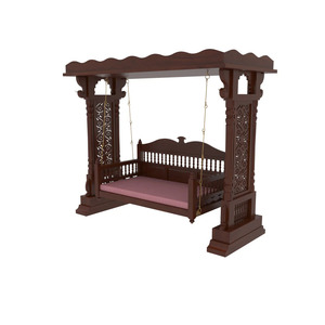 Columpio Tradicional de Madera con Toldo y Cojín Rosa, Mueble para Interiores y Exteriores, Diseño Artesanal - Product Image 2