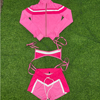 Ensemble de shorts sportifs unis pour femmes 2025 – Cardigan zippé et brassière courte 2 pièces coupe ajustée en Spandex/Coton
