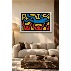 Impresión en lienzo de Fida Keith Haring con diseño de multitudes transportando una figura azul - Product Image 1