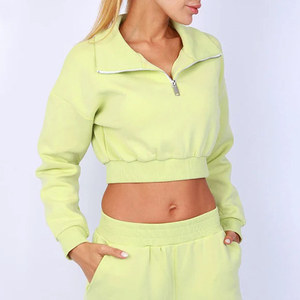 Sudadera Vintage lavada transparente con estampado personalizado para mujer Sudadera con capucha recortada con diseño forrado de patrón sólido con cremallera para el invierno - Product Image 6