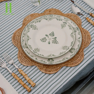 BEST SELLER Flower Design Dark Color Woven Rattan <b>Placemat</b> Elegant Mats & Pads From Vietnam - Product Image 2