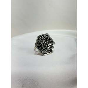 925 Silver Noor Chittai Floral Hexagon <b>Ring</b> Geometric <b>Dainty</b> Everyday Wear Rhodium Plated with Platinum and Brass Materials - Product Image 1