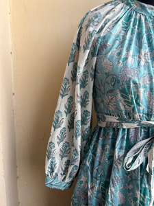 Femmes grande taille à manches longues Maxi robe bloc imprimé coton couleurs mélangées vêtements d'été avec gland décoration 100% coton - Product Image 2