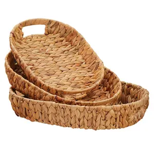 Water hyacinth woven table trays Decorative tray baskets Fruit Bread Basket Bathroom Kitchen Seagrass Serving Trays with handle
