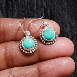 ต่างหูของขวัญคริสต์มาสน้องสาวสีฟ้าเทอร์ควอยซ์สไตล์โบฮีเมียนชุบเงิน925แข็งทันสมัย - Product Image 2