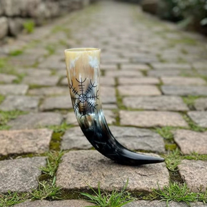 Cuerno Vikingo para Beber, Pulido Natural, Calidad India, con Soporte de Hierro, Hecho a Mano, Diseño Antiguo Tallado, Duradero, para Decoración del Hogar - Product Image 1