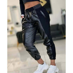 Pantalones Dalgic de mujer con cintura alta, bolsillos elásticos y detalles de cuero, 30180 - Negro - Product Image 3