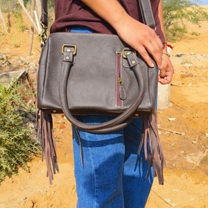 Handmade Large Cowhide Tote <b>Shoulder</b> Bag Genuine Leather with Tooling Patch and Matching <b>Straps</b> Portable Mid Hairon Design - Product Image 3