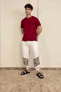 Pantalon de survêtement sarouel droit classique pour hommes taille libre hippy boho yoga aladdin pantalon 100% coton poche en toile - Product Image 2