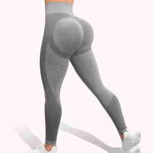 Pantalones de yoga personalizados de cintura alta para mujer Leggings de fitness de gimnasio de patrón sólido sin costuras - Product Image 6