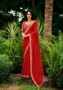 Impression Georgette Leheriya la plus tendance avec broderie Saree Femme Fabricant de mode de Surat à bas prix - Product Image 5