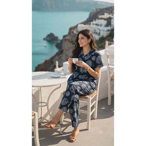Conjunto de Pijama Evolve X Venus para Mujer, 100% Algodón Dobby Premium, Suave, Transpirable, de Secado Rápido, Estampado, Moderno, de Manga Larga y con Botones - Product Image 1