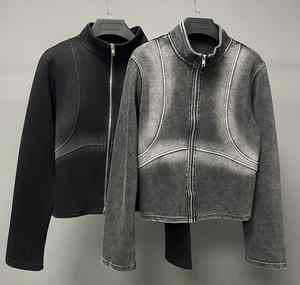 Chaqueta con Cremallera Gruesa Personalizada, Chaqueta de Otoño para Hombre, Cardigan con Lavado Ácido, Sudadera Corta con Cuello Alto, Sudadera con Capucha Cortavientos para Hombre - Product Image 1