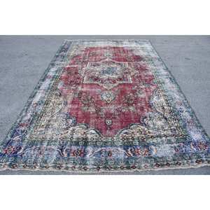 พรมตุรกีโบราณสีแดงสีน้ำเงินคลาสสิกขนาด7x11ฟุตพรมขนแกะขนแกะทรงสี่เหลี่ยมผืนผ้าเป็นมิตรต่อสิ่งแวดล้อม - Product Image 1