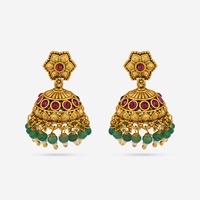 Anting-anting pernikahan wanita bentuk bunga antik, berlapis emas, dengan manik-manik sintetis, model 189178