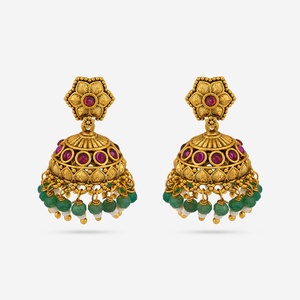 Boucles d'oreilles de mariage pour femme, forme fleur, en or poli, avec perles synthétiques, modèle 189178, objet de collection culturel antique - Product Image 1