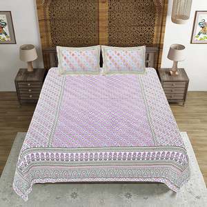 Purple Floral Print 240 TC 100% Cotton Double Bed <b>Sheet</b> Set with 2 Pillow Covers <b>King</b> <b>Size</b> for Home Hotel Use 3 4 6 Pc Options - Product Image 2