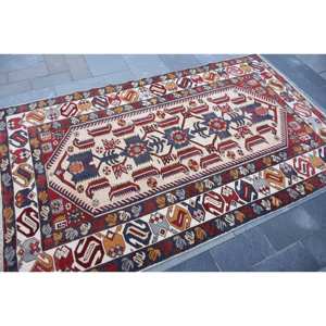 Alfombra ecológica de lana negra y roja Kilim de área grande, 4,3x7,1 pies, tejido plano turco, respaldo de látex, Alfombra de pasillo para habitación - Product Image 2
