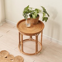 Mesas de té de madera de ratán hechas a mano decorativas, mesa de centro recién llegadas, muebles de acento único