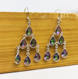 Lustre longue déclaration bijoux de fête Topaze mystique naturelle boucle d'oreille pierre précieuse 925 argent Sterling longue boucle d'oreille à la main - Product Image 2