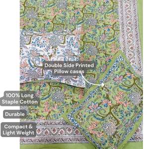 ผ้าปูที่นอนลายดอกไม้สีเขียวอ่อนทำด้วยมือ, ผ้าปูที่นอนขนาดคิงไซส์ (108 "X108") 220 TC ชุดเครื่องนอนคุณภาพสูง - Product Image 4