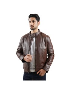 Blouson en cuir Cafe Racer marron châtain |   Veste d'hiver pour homme sur mesure de haute qualité, taille plus, double boutonnage, vente en gros - Product Image 5