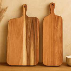 Juego de tablas de cortar de madera rústica Tablas de cocina de madera de acacia con asas para servir y cortar - Product Image 5