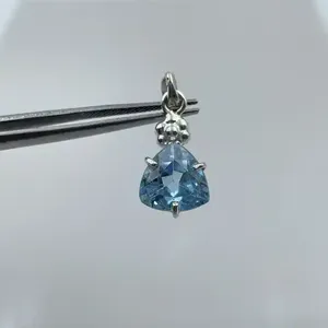 Colgante de Plata de Ley 925 hecho a mano, Topacio Azul Londres Natural, joyería de piedras preciosas facetadas, mujeres, hombres con diamante de moissanita - Product Image 1