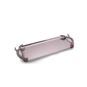 New Design Royal and Vintage Aluminium Stainless Steel With handle Serving Trays On hot Sale Silver Plated