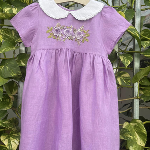 Vestido de lino suave bordado a mano para niñas, estilo informal para el primer cumpleaños de niños pequeños, OEM hecho en Vietnam - Product Image 4