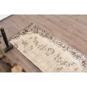 Turkish <b>Wool</b> Small Rug 2x5 ft (62x151 Cm) Vintage <b>Brown</b> Moroccan Patchwork Rug with Latex Backing - Product Image 5