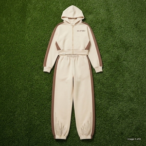 Conjunto Deportivo Personalizado para Mujer, Sudadera con Paneles en Contraste Marrón, Pantalones Jogger Anchos, Felpa de Algodón, Venta al Por Mayor OEM - Product Image 6