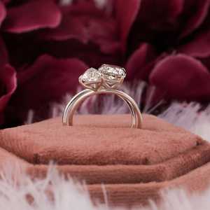 Solid Gold Toi Et Moi Engagement <b>Wedding</b> <b>Ring</b> <b>Cushion</b> Trillion Cut Lab Grown Double Stone Anniversary <b>Ring</b> - Product Image 3