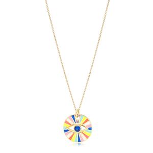 Colorful Enamel <b>Candy</b> Design Eye Shape <b>Necklace</b> Turkish 925 Sterling Silver Jewelry - Product Image 1
