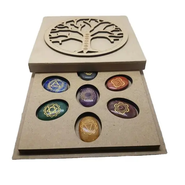 Pedras de cura de cristais 7 chakra, conjunto de pedras preciosas para terapia de equilibramento de chakra com caixa