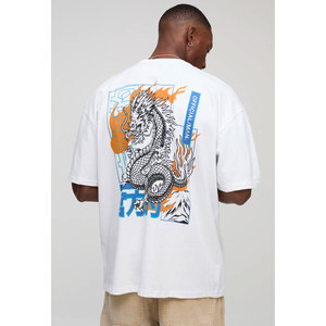 3D impreso gota hombro camiseta a granel al por mayor sublimación de poliéster Camiseta con cuello personalizado logo mezcla de algodón camisa de peso pesado - Product Image 1