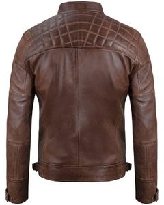 Blouson de moto en cuir pour homme Chocolate Brown Cafe - Product Image 2