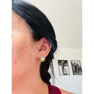 Sonoran Mountain Turquoise & Sterling Silver <b>Post</b> <b>Earrings</b> Navajo Made Geometric Stud Design with Bezel Setting - Product Image 2