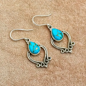 Turquoise Gemstone <b>Earrings</b> 925 Solid <b>Sterling</b> <b>Silver</b> Spinner <b>Earrings</b> for Women Girls <b>Dangle</b> <b>Earrings</b> 925 Stamped Jewelry - Product Image 3