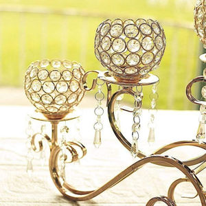 Grand bougeoir en cristal avec support de T-Light en perles dorées et support Vendeur populaire à prix compétitif pour une décoration élégante - Product Image 4