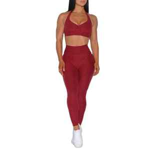 Vente en gros Soutien-gorge de sport de gymnastique de haute qualité à motif solide évacuant la transpiration et leggings taille haute Scrunch Butt Set de fitness - Product Image 1